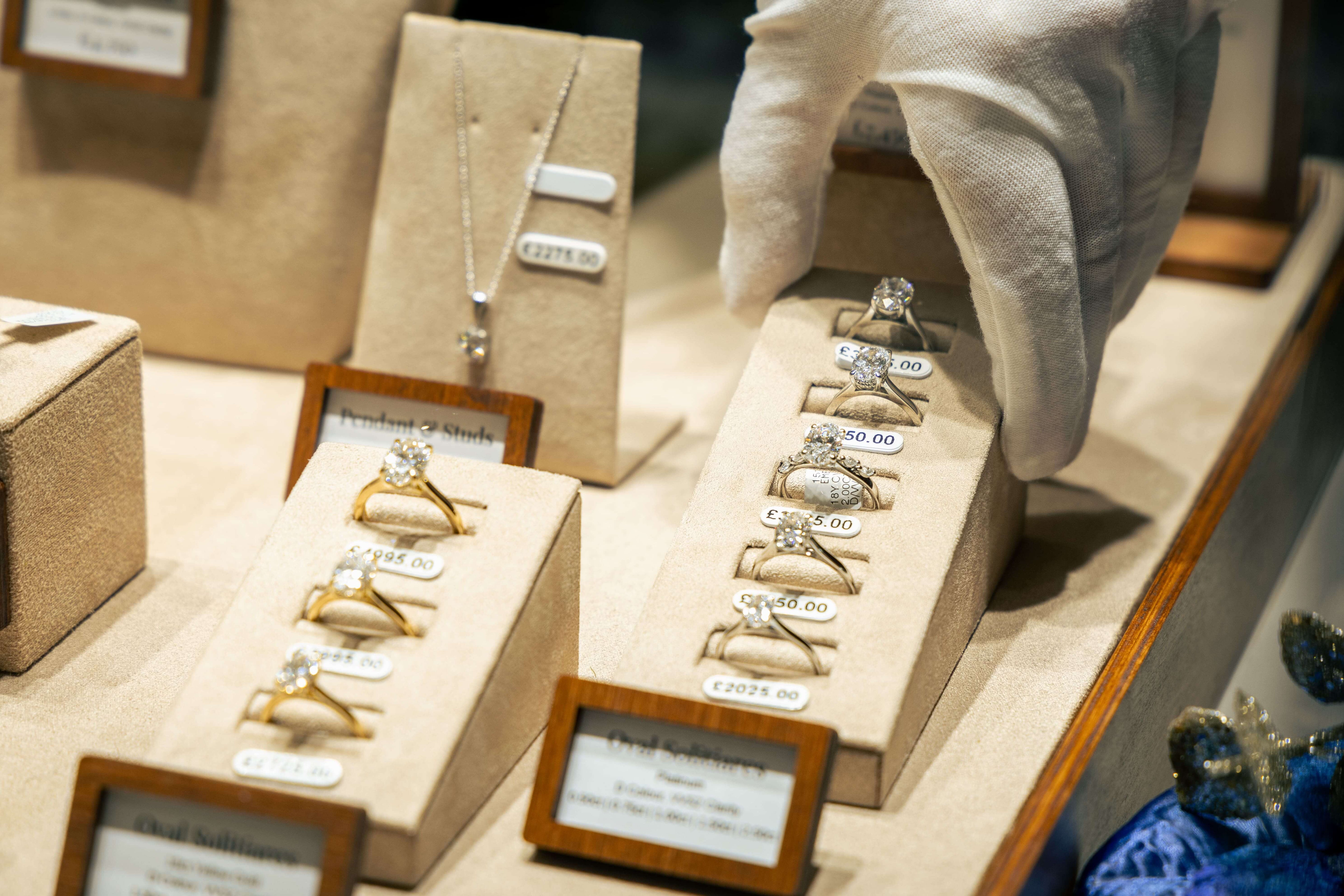 Jewellery displays in a York shop window