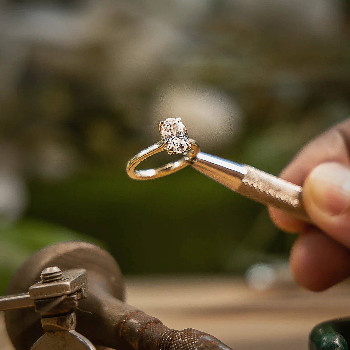 Curated engagement rings and bands on a display tray in York